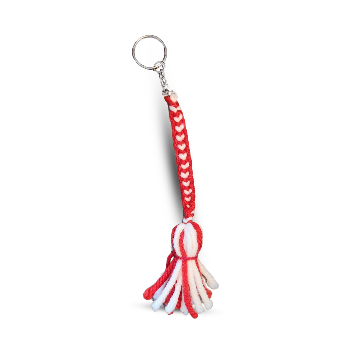 Hand Woven Keyring Heart Red & White