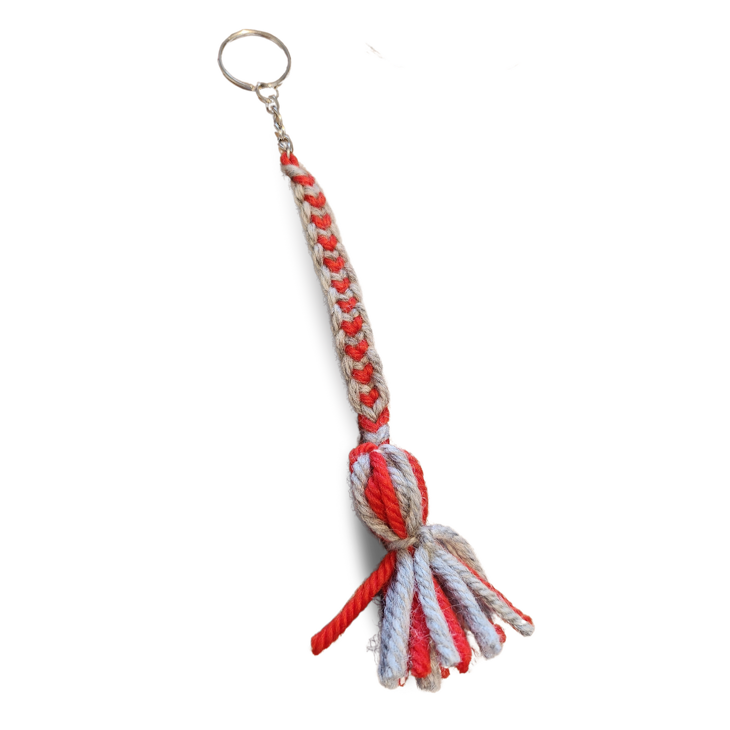 Hand Woven Keyring Heart Grey & Red