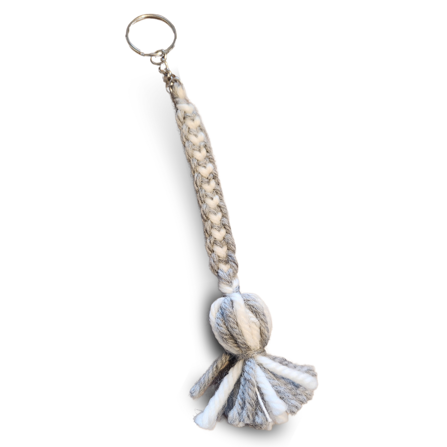 Hand Woven Keyring Heart Grey & White