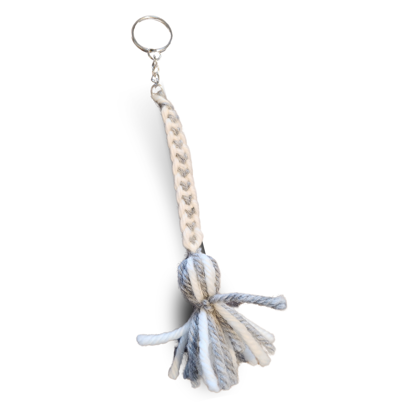 Hand Woven Keyring Heart White & Grey