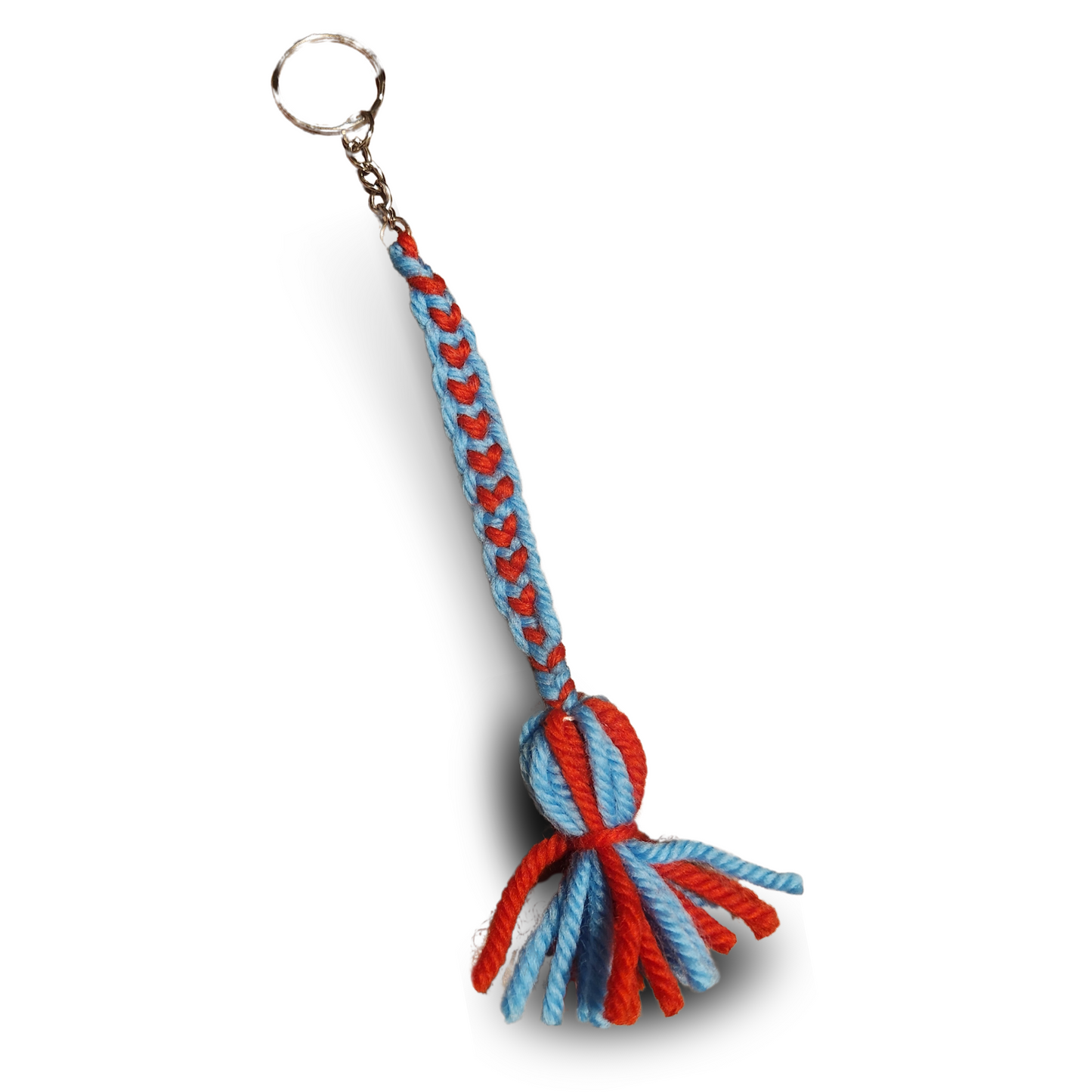 Hand Woven Keyring Heart Blue & Red
